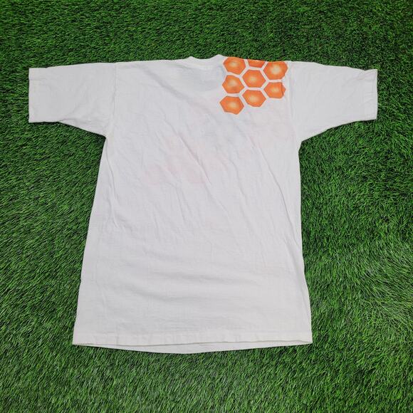 Vintage 90s Bee Honeycomb Shirt S/M 18x25 White USA Bumblebee - Picture 2 of 12